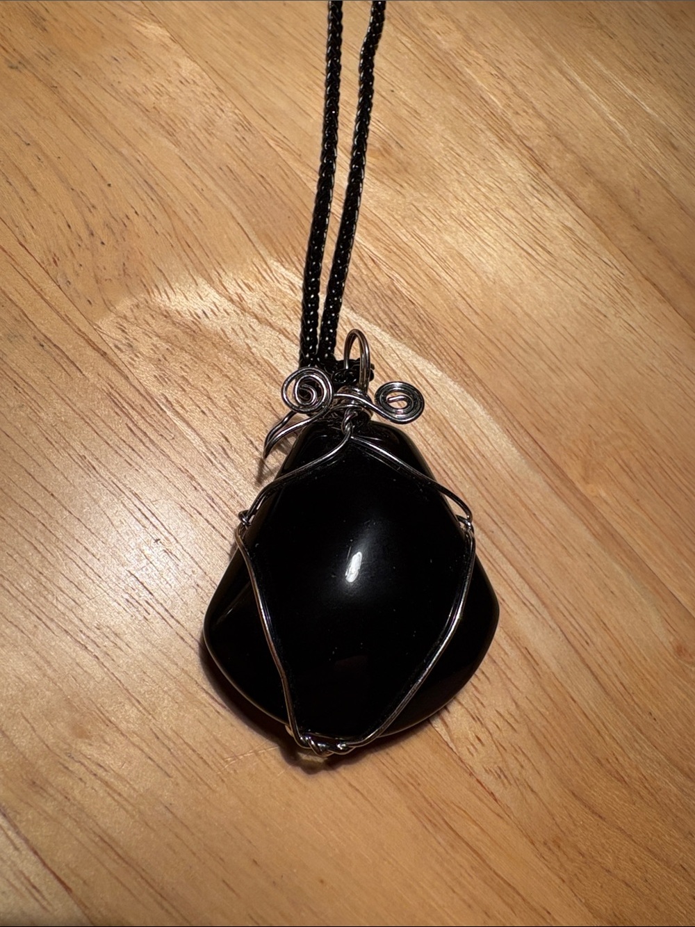 0204)Handmade Wire Wrapped Black Onyx Druzy Geode Pendant Necklace